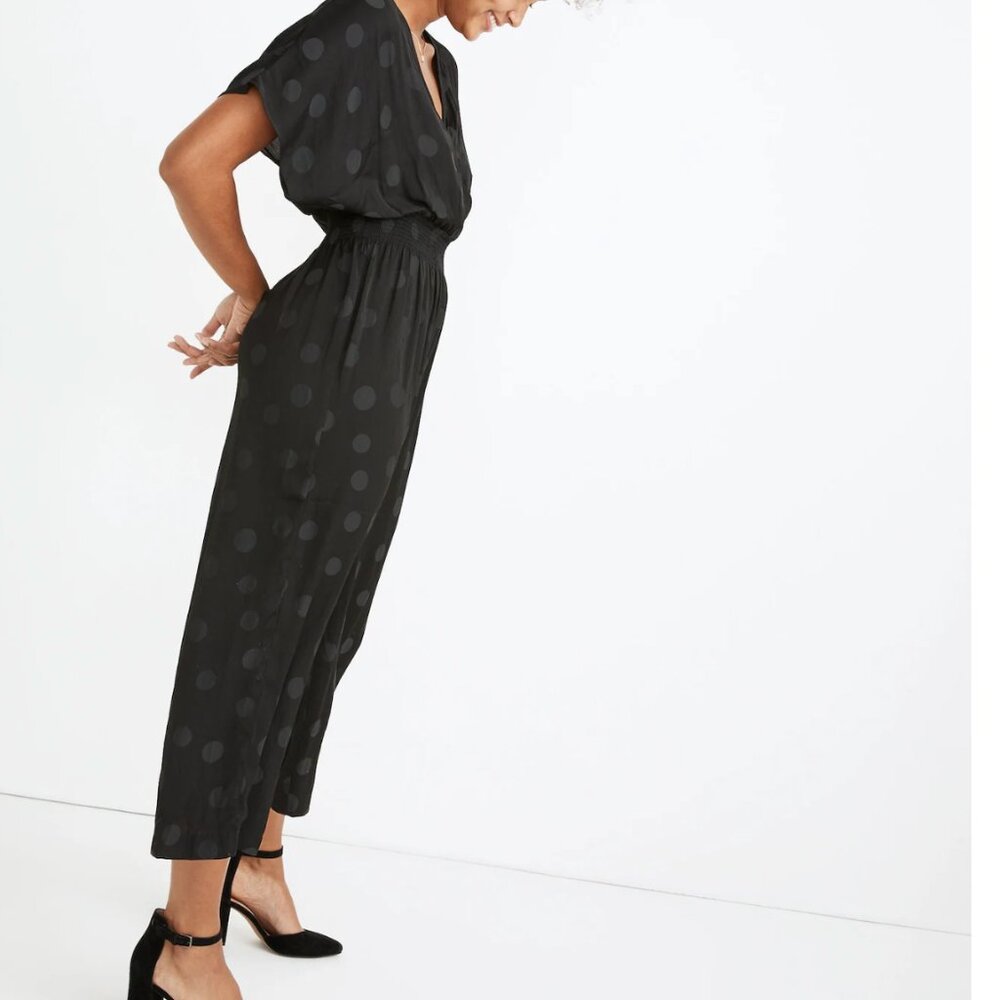 NWT! MADEWELL Wrap-Front Smock-Waist Jumpsuit in Dot Jacquard Size XXS